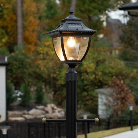 UPC: 0859641007325 | Gama Sonic Black Solar Outdoor Post Light  Pagoda Bulb  1-Light with 3 Mounting Options  Cast Aluminum  3-inch Fitter for Lamp Posts  Flat Mount for Column Lights and Wall Sconce Mount (104B033)