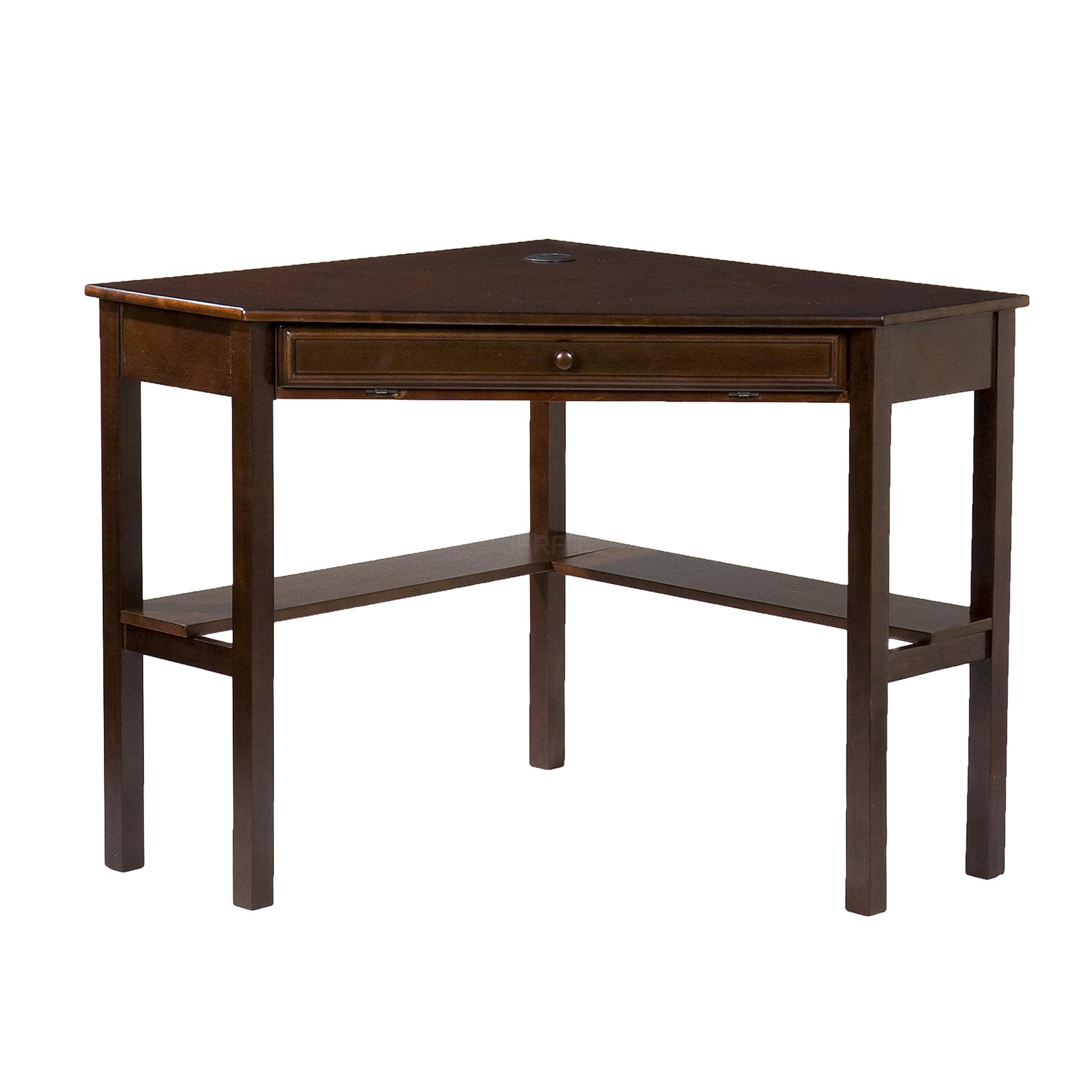 JERFIT Modern Espresso Wood Computer Desk with Drawers & Keyboard Tray, Home Office Writing Study Gaming Desk, Solid Wood Construction