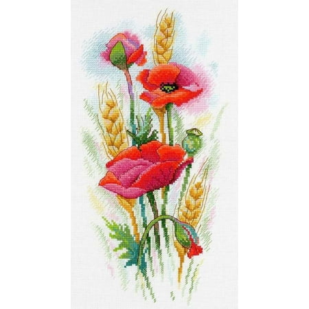 UPC: 4627128736176 | Counted Cross-Stitch Kit Poppy Charm SA-021 Needlework Easy Small Flowers Red Green By MP Studia Canvas