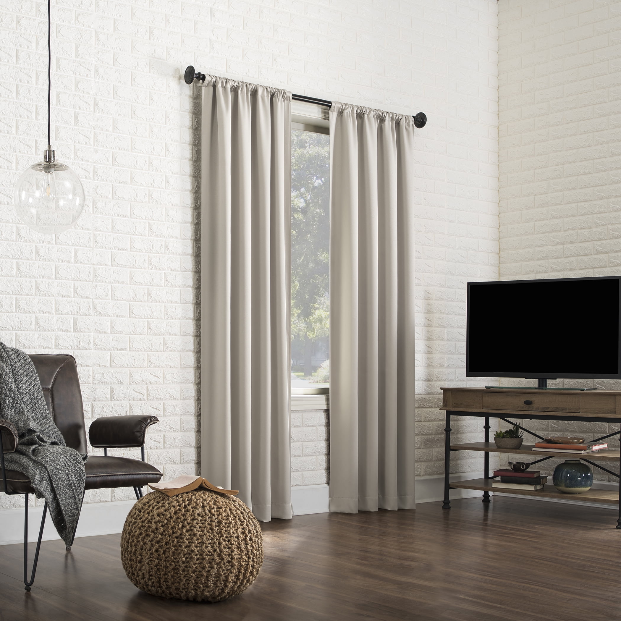 Sun Zero Avery 100% Blackout Rod Pocket Single Curtain Panel, Beige, 40"W x 84"L