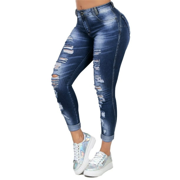 SySea - Snow Washed Ripped Women Skinny Long Jeans Denim Pants ...