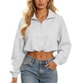 thumbnail image 5 of YanHoo Womens Cropped Sweatshirts Quarter Zipper Lapel Pullover Tops Classic Fit Long Sleeve Sweatshirt, 5 of 8