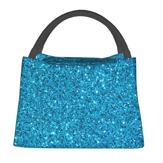 Fotbe Blue Glitter Bolsa Térmica Portátil con Estampado, Bolsa de Entrega de Alimentos Aislada, Bolsa Reutilizable de Gran Capacidad para Comidas y Supermercado