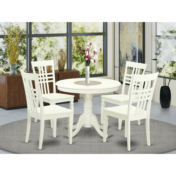 Round Kitchen Dining Set for 4 - 5 Piece Table & Chair Set - Linen White - 36 Inch Table