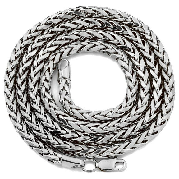 LOVEBLING 10K White Gold 4mm Palm Open Hollow Wheat Chain Necklace with Lobster Lock (28")
