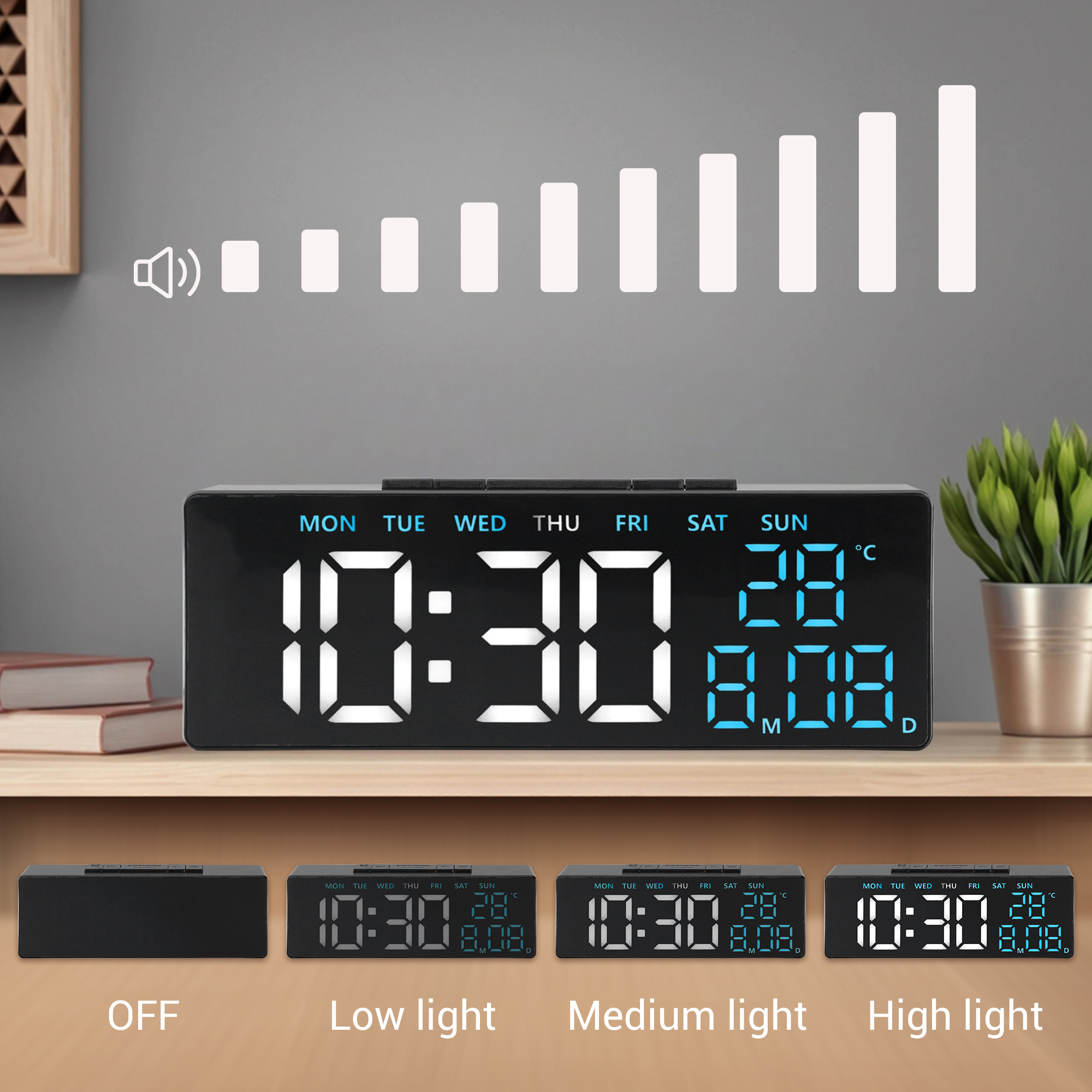 Unique Bargains Dimmable Digital LED Alarm Clock Blue 7.1"L x 1.4"W x 2.6"H