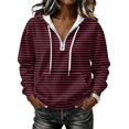 thumbnail image 2 of Striped Hoodie for Women Corduroy Long Sleeve Quarter Zip Drawstring Hood Kangaroo Pocket Loose Fit Pullover Sweatshirt Casual Streetwear Fall Winter, 2 of 5