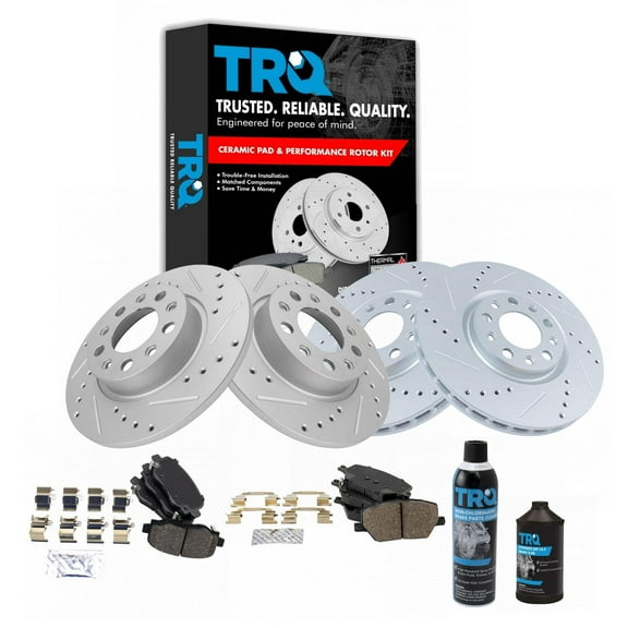 TRQ Front & Rear Ceramic Brake Pad & Performance Rotor Kit w/Fluids BKA21984