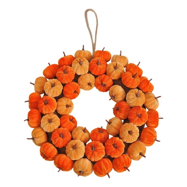 Corona de calabaza artificial realista para puerta de entrada, decoración de otoño, 40 cm, para jardín, ventana y hogar.