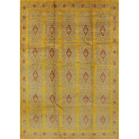 Ahgly Company Machine Washable Indoor Rectangle Industrial Modern Yellow Area Rugs, 4' x 6'