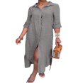 thumbnail image 1 of CHOK Robe Chemise Midi en Coton et Lin à Manches Longues pour Femmes, 1 of 4