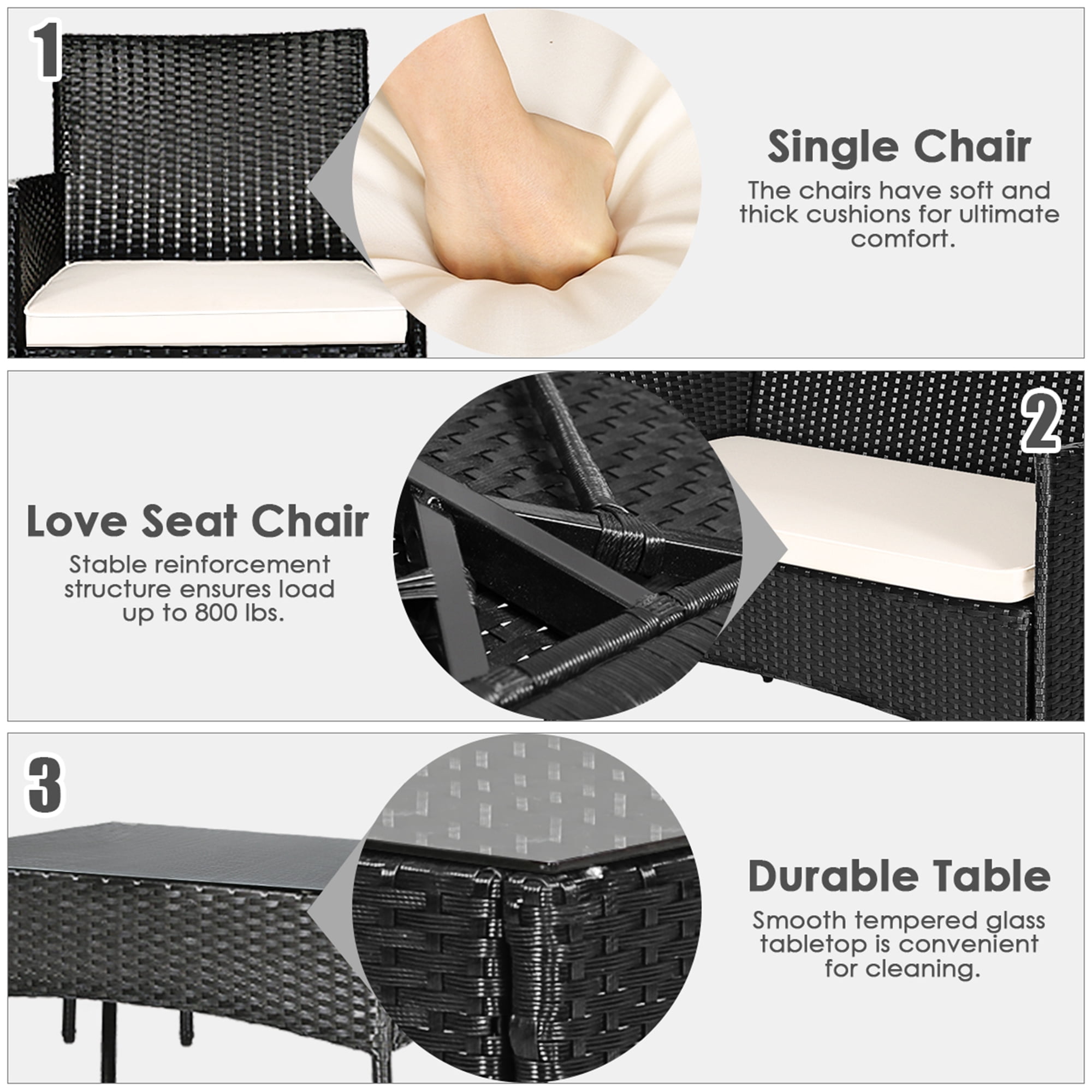 Gymax Fashion 4PCS Outdoor Furniture Set Patio Rattan Conversation Set w/ Beige Cushion
