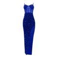 thumbnail image 4 of FcBaudy Camisole Sans Manches Robe Col en V, Robes d'Été pour Femmes, Robes pour Femmes Robe Fendue Irrégulière en Maille Solide Robe Col en V pour Femmes, 4 of 6