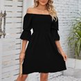 thumbnail image 3 of Vestidos Casuales Vestido de una línea de mujer Vestido de verano sin espalda con cuello cuadrado para cóctel (Negro M) Cgtredaw Para estrenar, 3 of 7