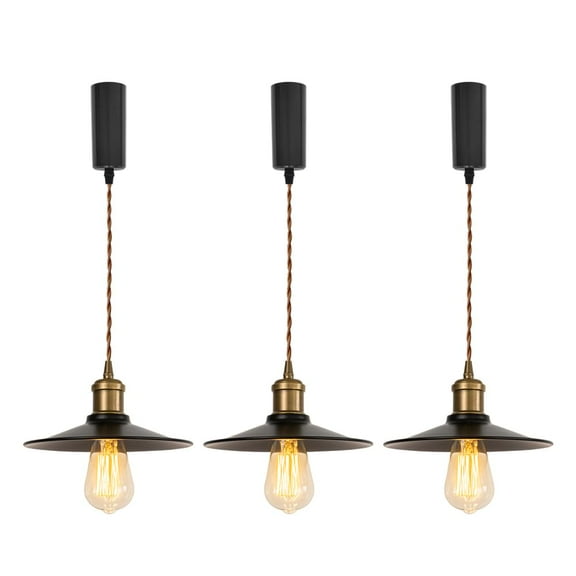 KAYYELAMP 3-Pack Copper E26 Base Black Metal Shade H-Type Track Pendant Light 39.3 Inches Adjusted Cord Vintage Design Tracking Lamp for Kitchen Loft Cafe(No Bulb,Track)