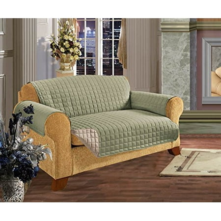 Reversible Couch Slipcover Furniture Protector Oversize Sofa Sage Cream