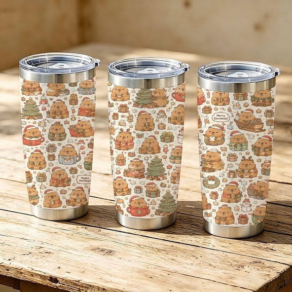 20oz Cute Christmas Capybara Pattern Stainless Steel Tumbler, Tumbler with Lid Double Wall Vacuum Insulated Travel Mug, Coffee Cups With Lids, Perfect Gifts For Birthday Holidays.