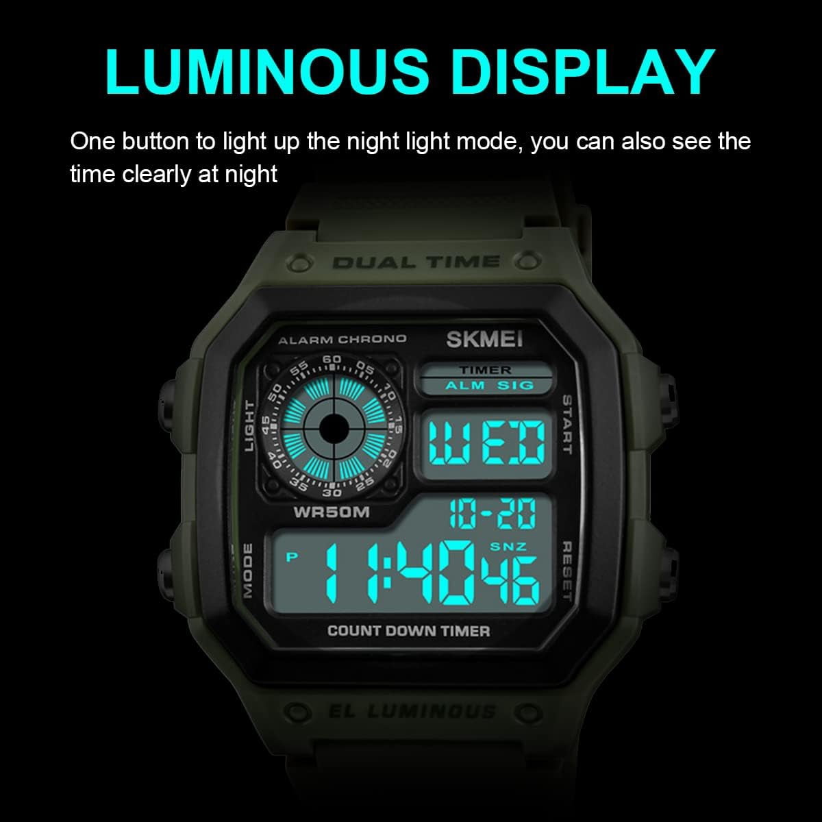 Wrist Watch for Men, Digital Sports Waterproof Watch with Dual Time Chronograph Countdown Alarm Backlight