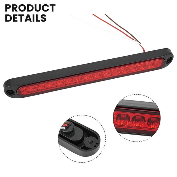 15 LED Red Waterproof Truck Trailer Strip Brake Tail Light Bar for Vehicles