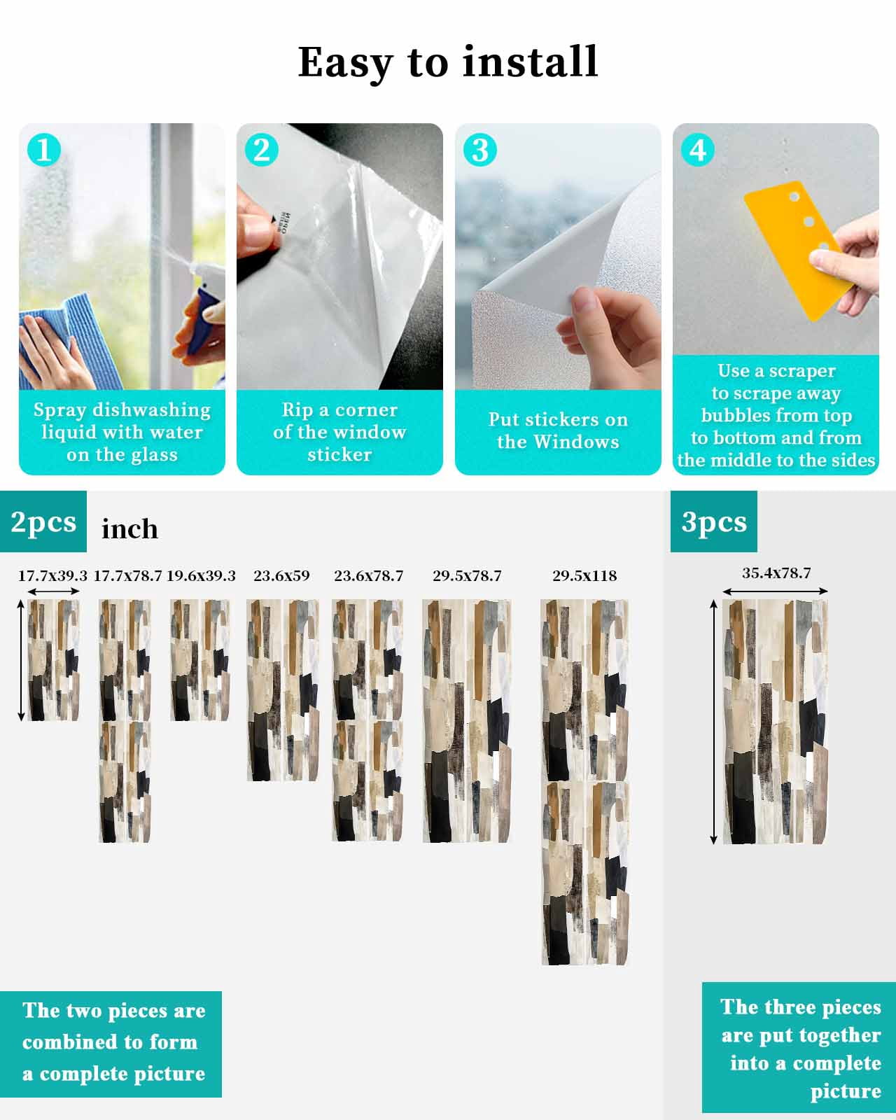 Window Privacy Film Modern Black Brown Stained Glass Window Film Decorative Sun Block Window Cover Abstract Oil Painting Art Window Clings Static Adhesive Sticker for Bathroom 23.6"x78.7"