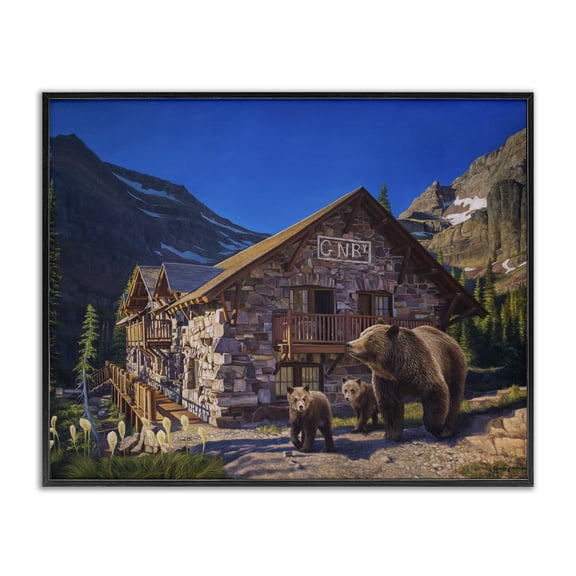 Stupell Industries Farmhouse Bears & Lodge Scenery Black Framed Giclee Art, 20 x 16, by James Corwin