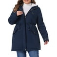 thumbnail image 2 of DARING DIVA Women's Plus Size Faux Fur Lined Long Anorak with Hood 1X Navy Blue, 2 of 6