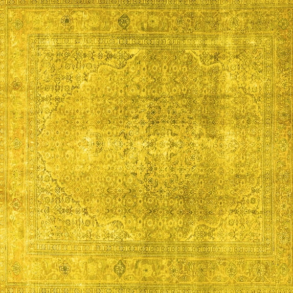 Ahgly Company Indoor Square Persian Yellow Traditional Area Rugs, 4' Square