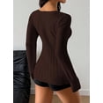 thumbnail image 2 of Women's Solid Color Button Decor U-Neck Casual Long Sleeve Sweater Top, Autumn/Winter ,Petite Women, 2 of 7