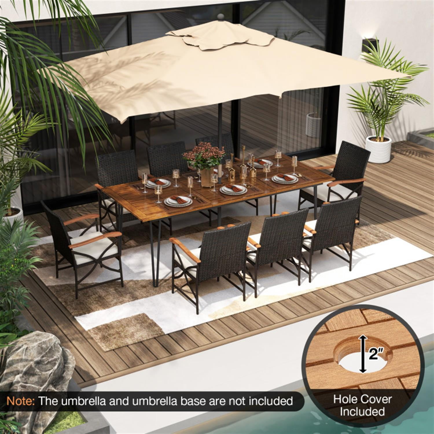 Demi Bonn 9 Pieces Patio Furniture Set with Wicker Armchairs, Soft Cushions and Acacia Wood Square Table, Conversation Dining for Garden Poolside Balcony, Brown-A