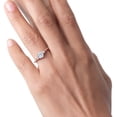 thumbnail image 6 of Gem Stone King 10K Rose Gold White  Moissanite White Created Sapphire and White Diamond Accent 3-Stone Engagement Ring for Women (0.94 Cttw, Round 6MM, Gemstone Birthstone, Size 5), 6 of 6