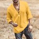thumbnail image 2 of Designer Spring Summer Men's Casual Cotton Linen Solid Color Long Sleeve Shirts Loose Stand Collar Shirts XL, 2 of 5