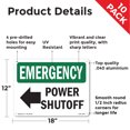 thumbnail image 2 of Power Shutoff [Left Arrow] With Symbol OSHA Emergency Aluminum Sign 18 Inch x 12 Inch - 10 Pack, 2 of 8