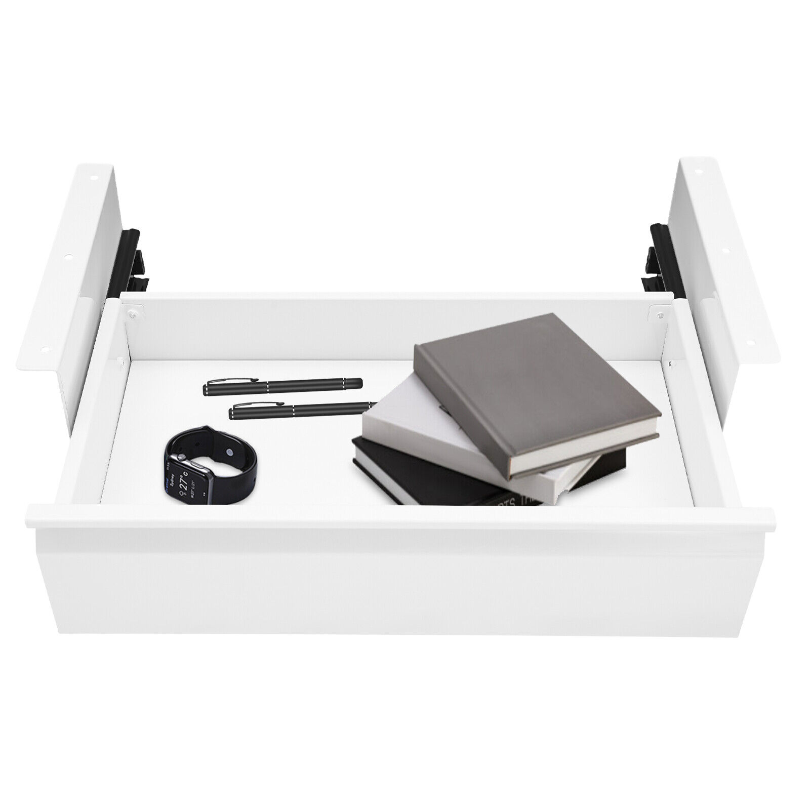 Pull-out Drawer White Under Desk Mounted Sliding Pull-out Drawer, Storage Organizer for Sit Stand Workstation