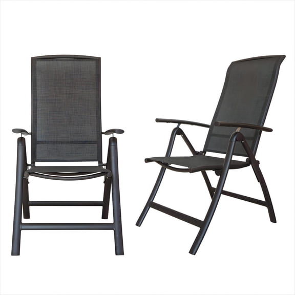 Lisonu Folding Patio Chairs Set of 2, 7-Position Reclining High Back Sling Chairs, Aluminum Frame Outdoor Dining Chairs with Textilene Fabric for Lawn & Porch, Dark Brown, 350lb Capacity