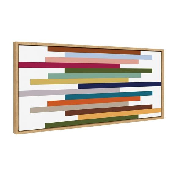 Kate and Laurel Sylvie Modern Color Block Stacks Framed Canvas Wall Art by The Creative Bunch Studio, 18x40 Natural, Colorful Retro Modern Abstract Art Wall Décor