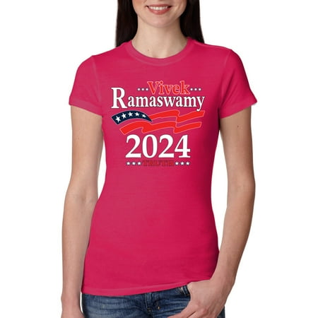 Wild Bobby Vivek Ramaswamy 2024 Truth Campaign American Flag Truth Political Women Slim Fit Junior Tee  Raspberry  XX-Large