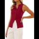 thumbnail image 2 of Chaleco Abotonado para Mujer, Camiseta Sin Mangas de Verano Acanalada con Botones, Camisa Acanalada con Abertura Frontal, Top Elegante Sin Mangas y Ajustado A Rojo S, 2 of 6