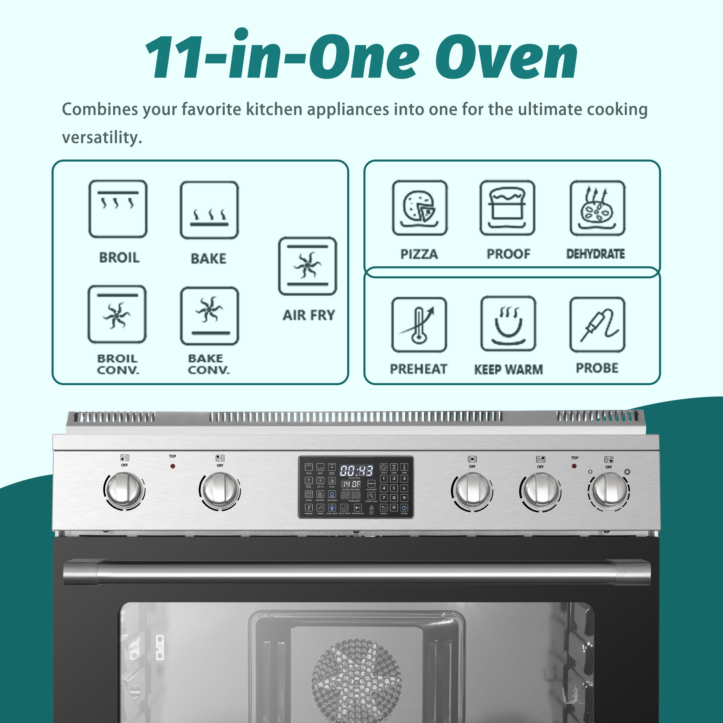 Lanbo 36 inch 5 Burners Air Fry Convection Oven Freestanding Electric Range with Rotisserie and Pizza
