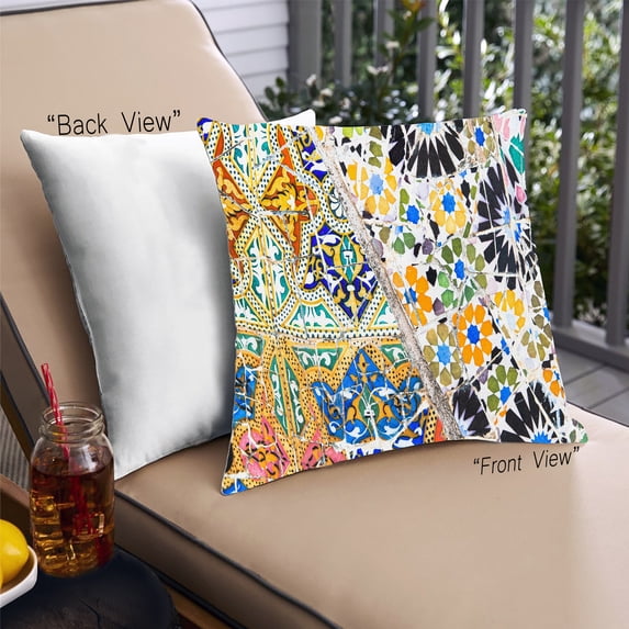 Ahgly Company Sites Park Guell Outdoor Throw Pillow, 18 inch by 18 inch