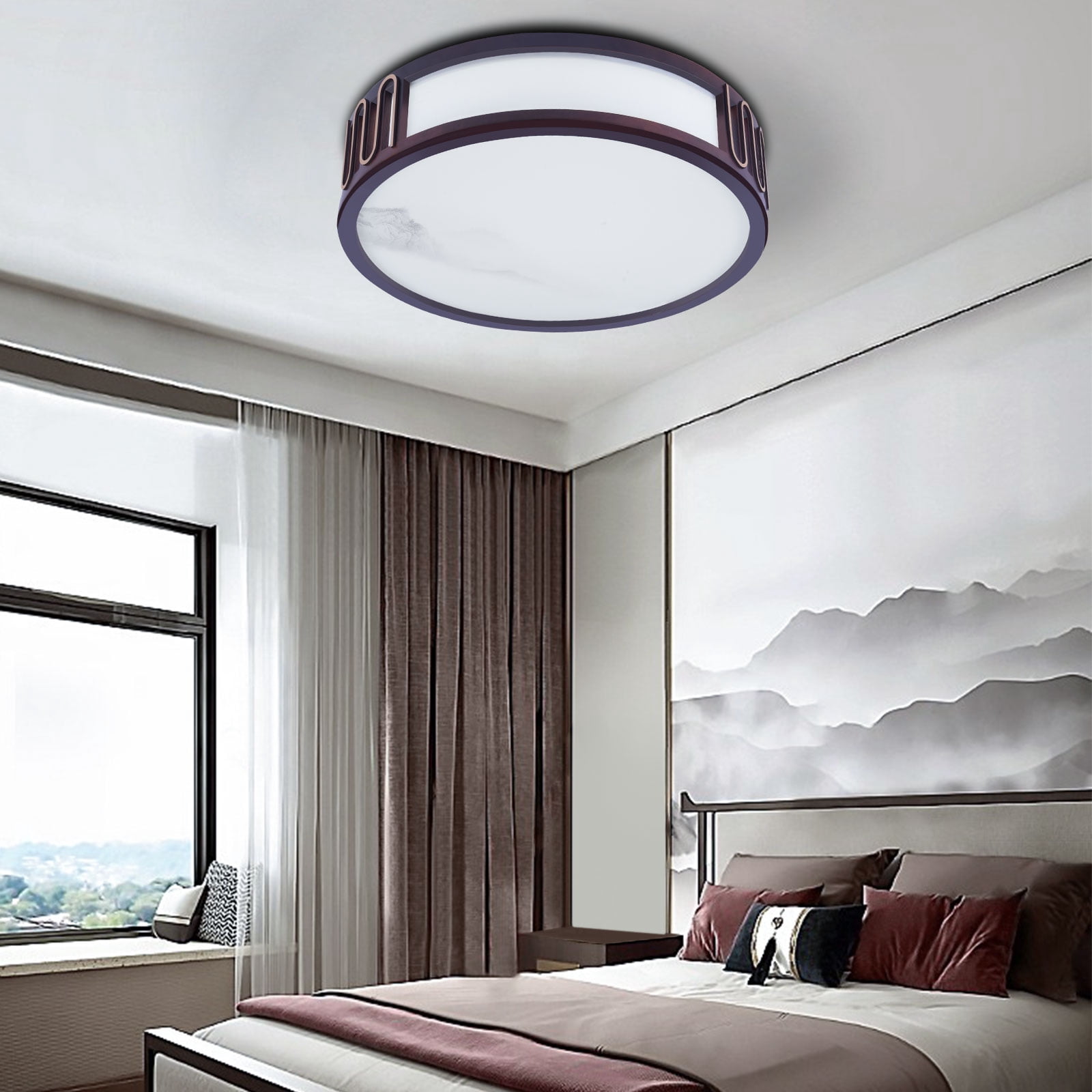 Ceiling Light Minimalist Wood Flush Mount Ceiling Light Fixture w/ Lampshade W/o Bulb for Living Rooms
