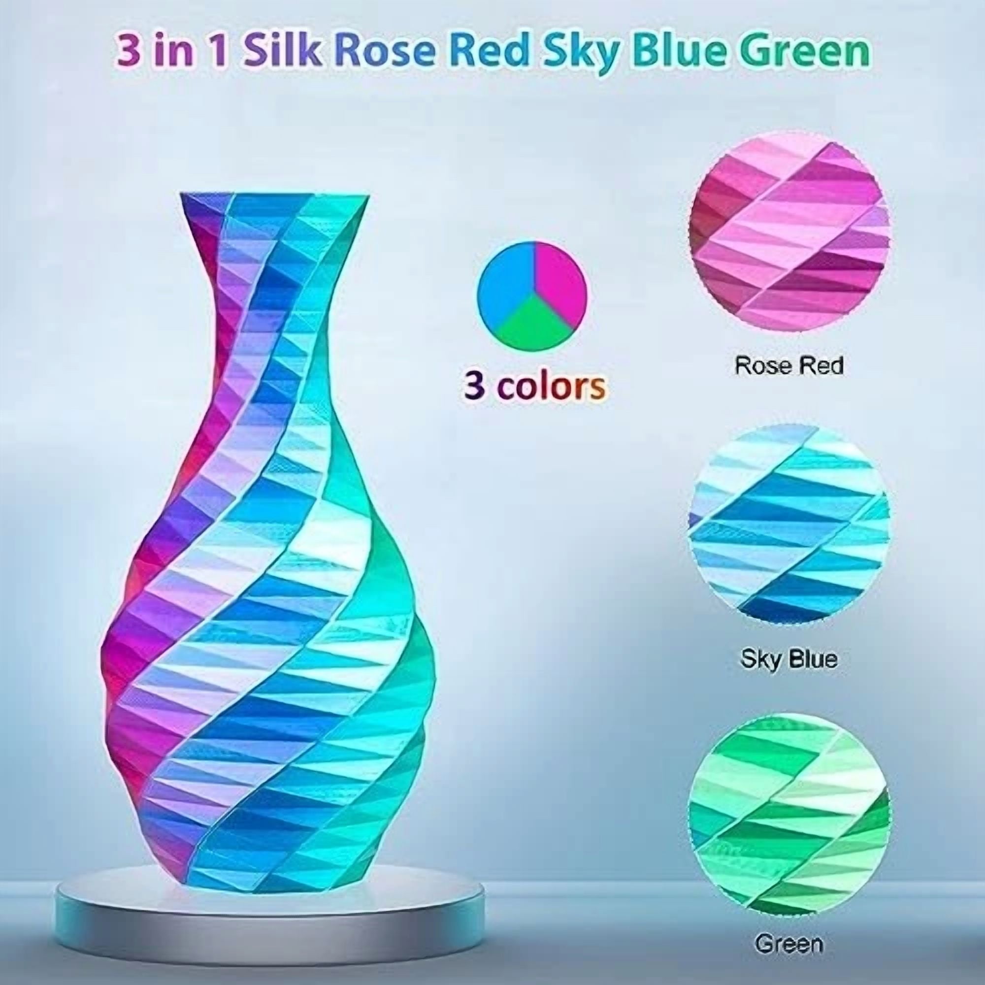 BUTTERFLY- Silk Pla 3D Printer Filament Triple 250G Tri Colors(Rose Red+Sky Blue+Green)