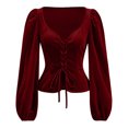 thumbnail image 4 of JOANKDMI Gothic Vampire Lace-Up Corset Top Women Elegant Puff Long Sleeve Sweetheart Neckline Blouse for Roleplay Renaissance Fair Halloween Costume Outfit, 4 of 4