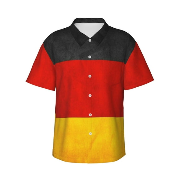 German Flag Men'S 3d Print Casual Button Down Shirts, Novelty Hawaiian Short Sleeves L