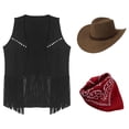 thumbnail image 4 of YONGHS Womens 70s Hippie Vintage Tassel Vest Faux Suede Sleeveless Jacket with Bandanna Cowboy Hat Black L, 4 of 7