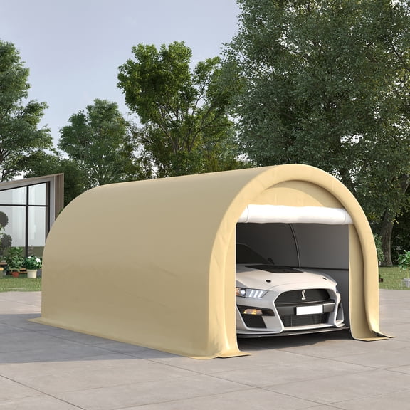 Outsunny 10' x 16' Carport / Storage Tent, Anti-UV PE Portable Garage for Car, Truck, Boat, Motorcycle, Bike, Garden Tools, Outdoor Work, Beige