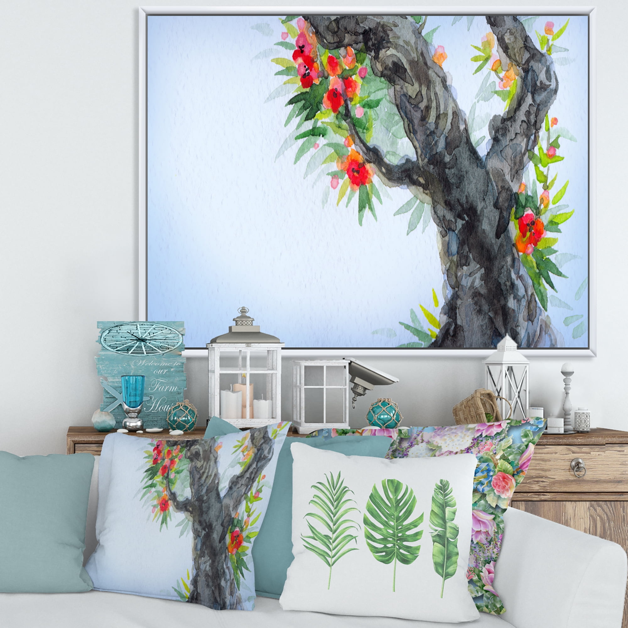Designart 'Blooming Flowers Of An Old Tree In Spring I' Traditional Framed Canvas Wall Art Print
