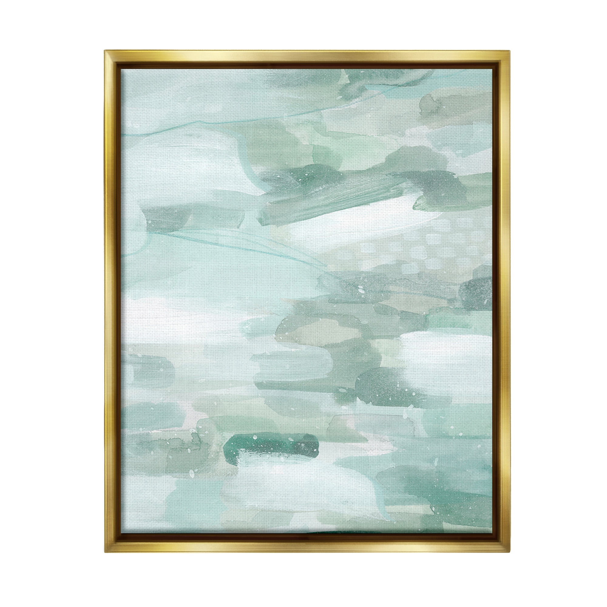 Stupell Industries Green Brush Strokes Abstract Painting Gold Floater Framed Canvas Art Print Wall Art 25 x 31