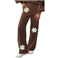 thumbnail image 2 of HongQid Womens Knit Lounge Pant High Waisted Sweater Pants Floral Embroidered Pants Wide-Leg Trousers Long Loose Casual Pants, 2 of 6