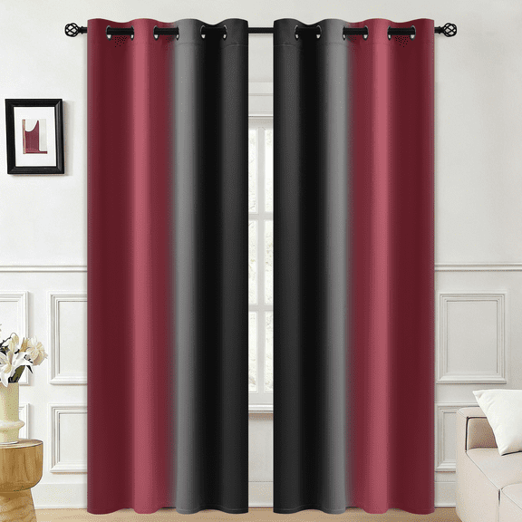 Yakamok Grommet Red and Black Ombre Room Darkening Curtains for Living Room/ Bedroom,2 Panels, 52x84 inches