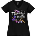 thumbnail image 3 of Inktastic Thankful and Blessed Inspirational Saying with Flowers Women's Plus Size V-Neck T-Shirt, 3 of 5